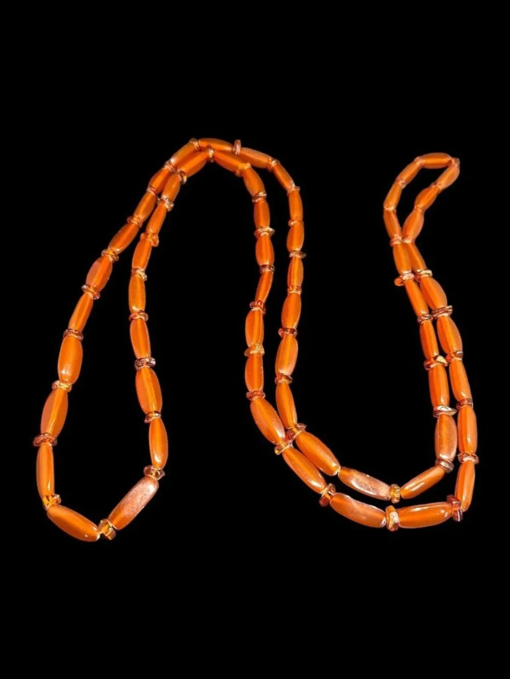 Vintage Art Deco Baltic Amber Carnelian Agate Beaded Long Necklace 50 in
